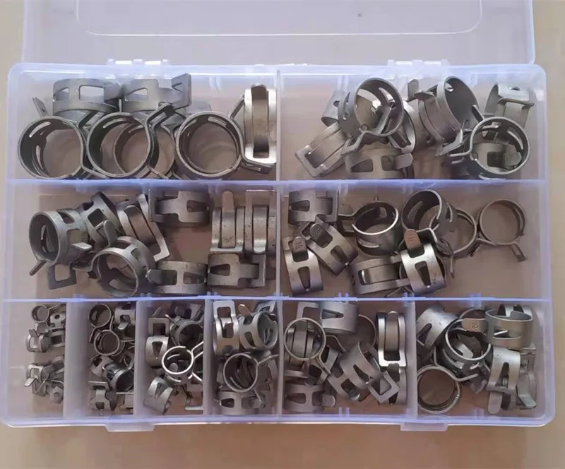 

Silver 100PCS Spring Band Type Action Fuel Line Silicone Vacuum Hose Pipe Clamp Low Pressure Air Clip Fasteners Assortment Kit