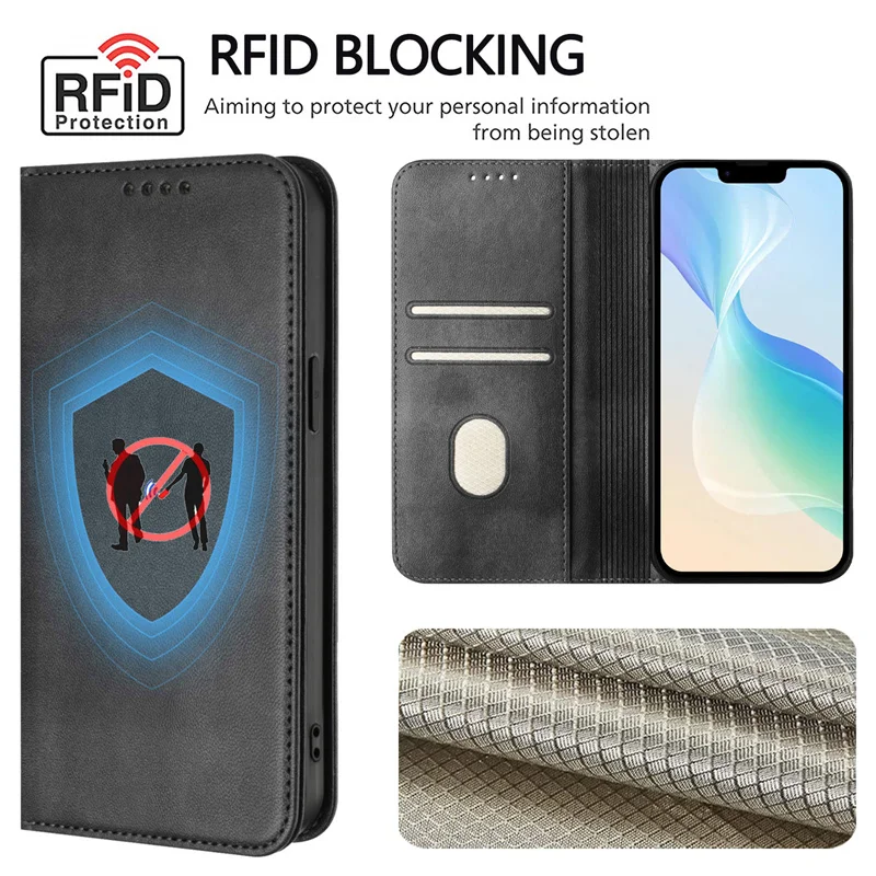 Solid Leather Magnetic Wallet Phone Case