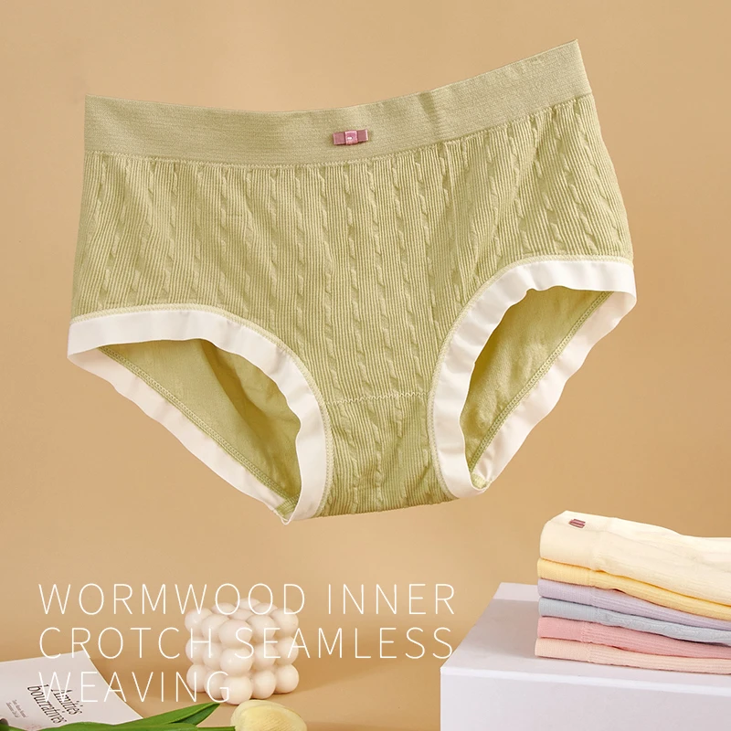 

Seamless Ladies Ribbed Cotton Panties Women's Mid-Waist Lingerie Bikini Briefs Sports Girls Underwear Plus Size