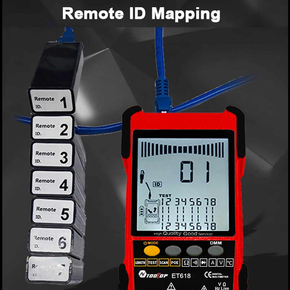 ET616 /ET618 Network Cable Tester Analogs Digital Search POE Test Cable
