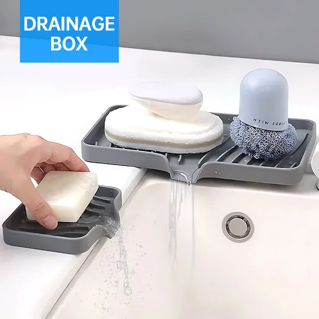 1pcs Silicone Faucet Drain Pad Sink Dish Soap Anti-slip Sink Tray Kitchen Sink Soap Drain Mat Self Draining Soap Bar Holder