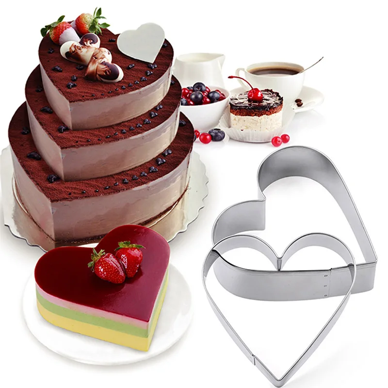 5Piece Heart Shaped Cookie Cutter Set Stainless Steel Heart Mold Baking tools Biscuit Molds for Valentines Day Cake