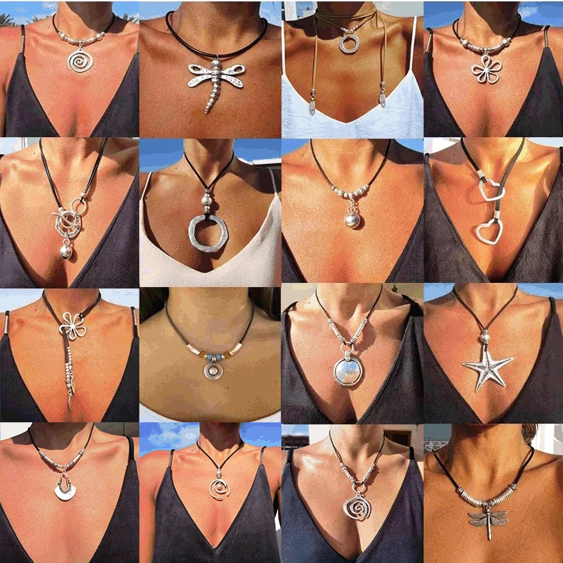 Women Ethnic Wooden Alloy Flower Tassel Pandent Necklace main image 1