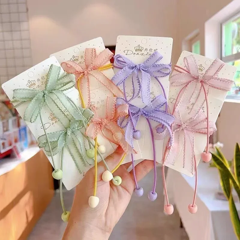 2pcs Cute Children Rubber Band Sweet Bow Elastic Hair Ring for Girls Princess Kawaii Hair Tie Headwear Kids Hair Accessories