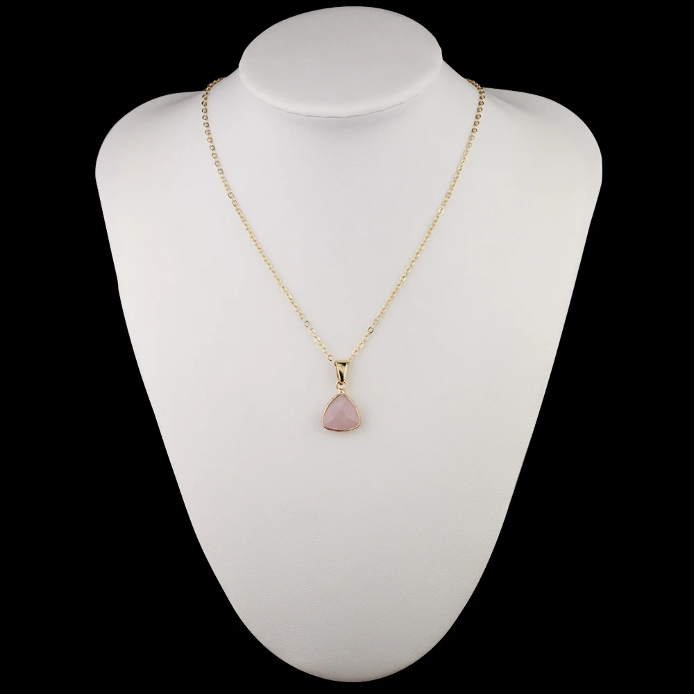 Fashion Triangle Rose Quartz Pendant Necklace Banquet party ladies clavicle chain clothing matching accessories