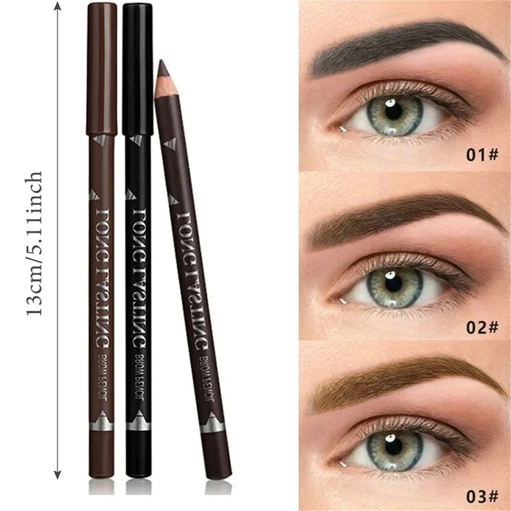 Eyeliner Pencils 3-Color Long Lasting Black Brown Eyebrow & Eyeliner Pencil Waterproof Sweat Proof Halo Proof Wooden Pole Liner Cosmetic Pen 1/3Pc