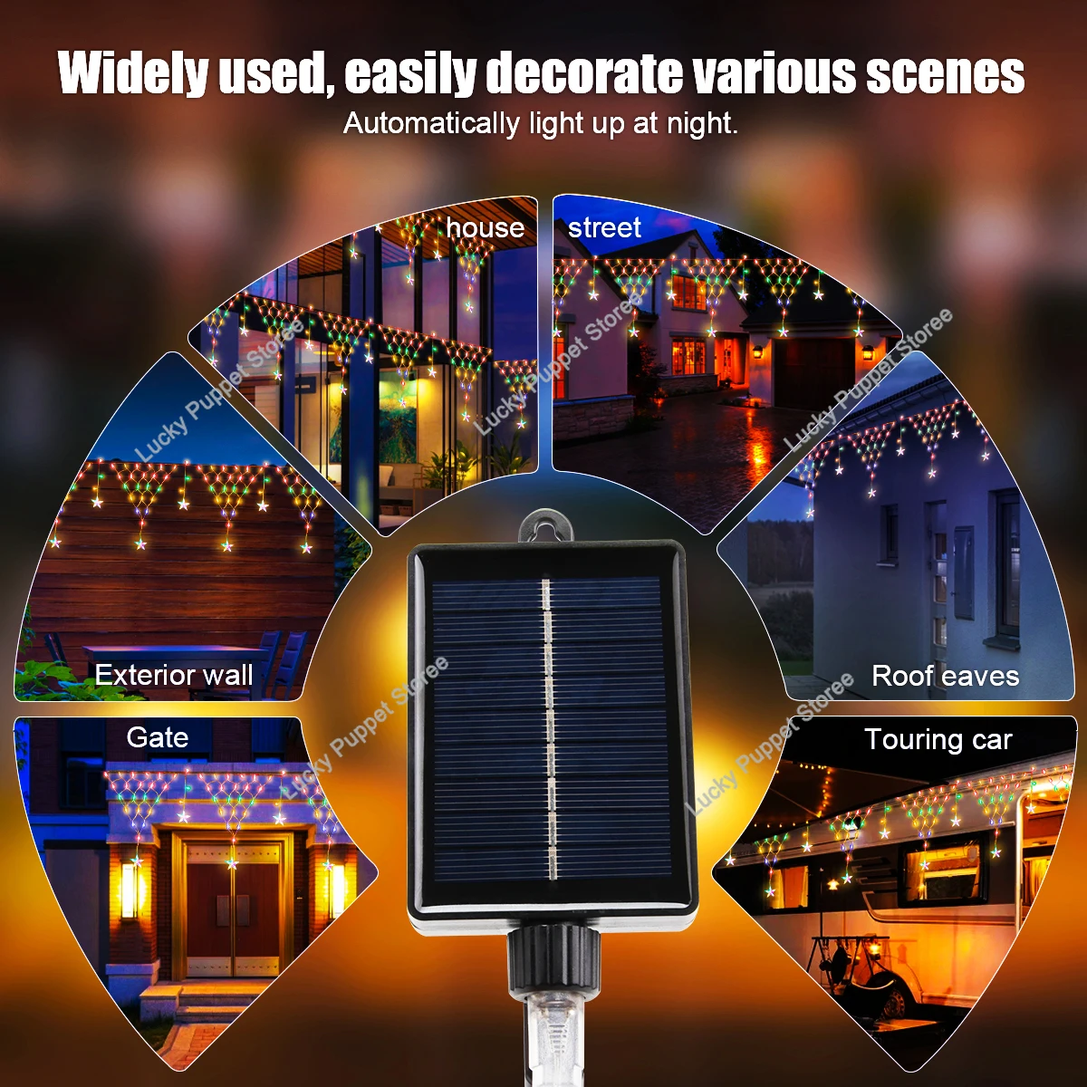 Solar Weihnachten Dekorative Lichterkette LED Pentagramm Eis Streifen Vorhang Lichter 8 Modi Outdoor Wasserdicht Garten Traufe Dekorativ_voghion.com