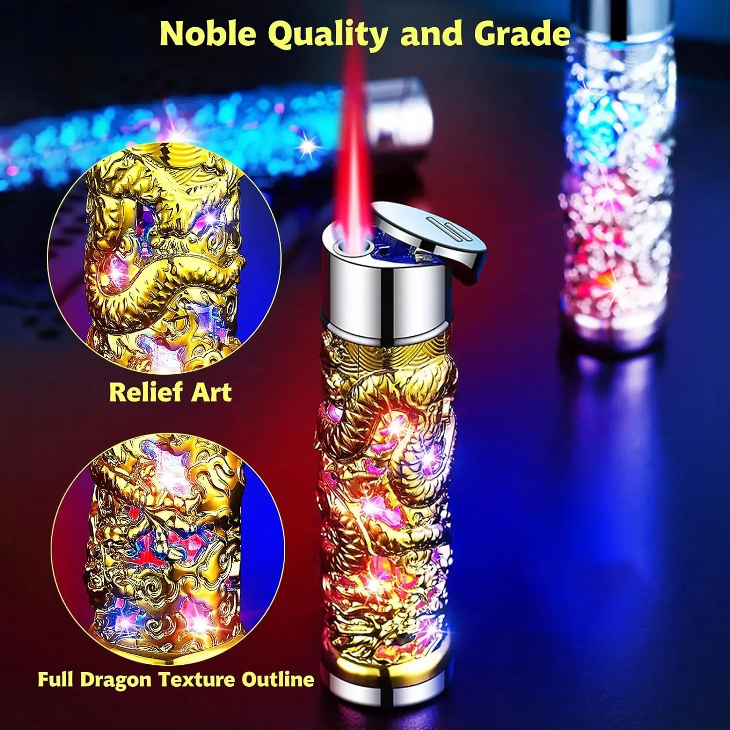 Embossed Dragon Torch Lighter - Refillable Windproof Jet Flame Gift Edition