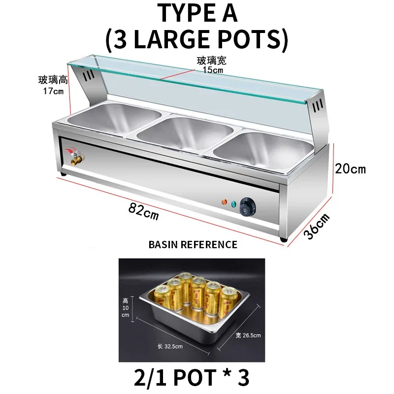 Buffet Food Warmer Stainless Steel 3-12 Pans with Glass Shield Commercial Countertop Bain Marie Electric Steamer Cooker