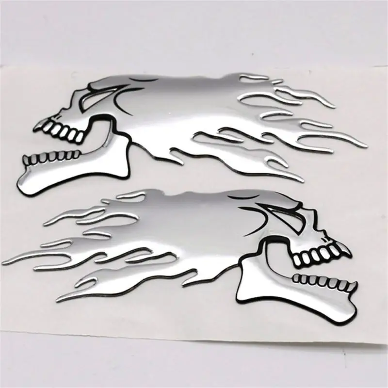 

Pair Halloween 3D Silver Chrome Ghost Skull Head Auto Motorcycle Car Sticker Car Styling Decoration Emblem Decals Stickers