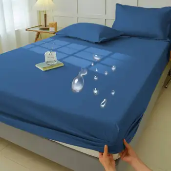 Drap-housse imperméable, housse de literie, matelas de couleur unie, doux, respirant, silencieux, poche profonde, grande taille 1