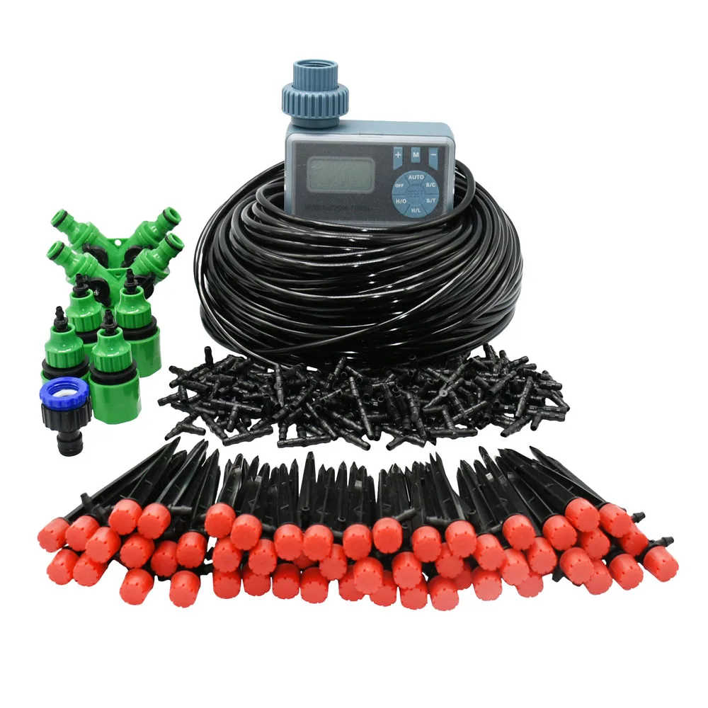 5-50M Automatic Garden Watering System DIY Timer Water Drip Irrigation System Plant Watering Kit Red Drippers Set