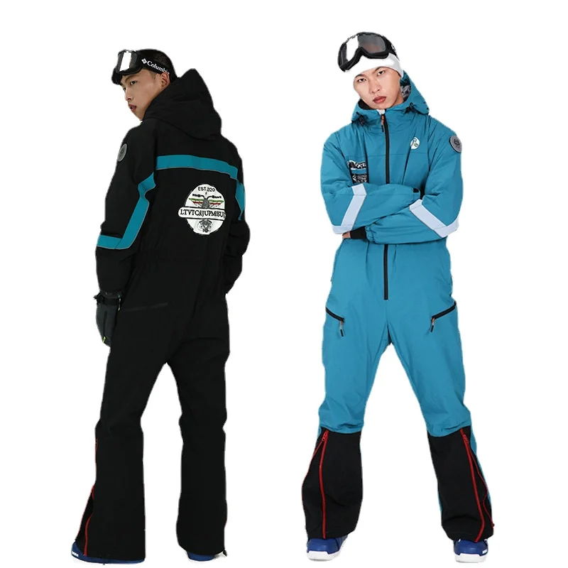 

2022 Winter Men One-piece Ski Suit Outdoor Warm Women Snow Jumpsuit Hooded Male Snowboard Overall Windproof Mountain Clothes