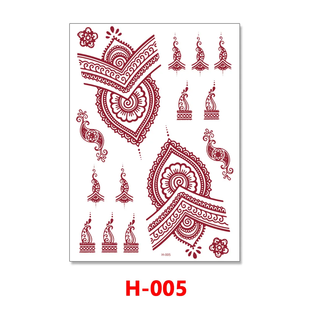 Waterproof Red Henna Tattoo Stickers for Women Maroon Mehndi Design Fake  Tattoos for Hand Fingers Body Art - AliExpress, image size:1000x1000