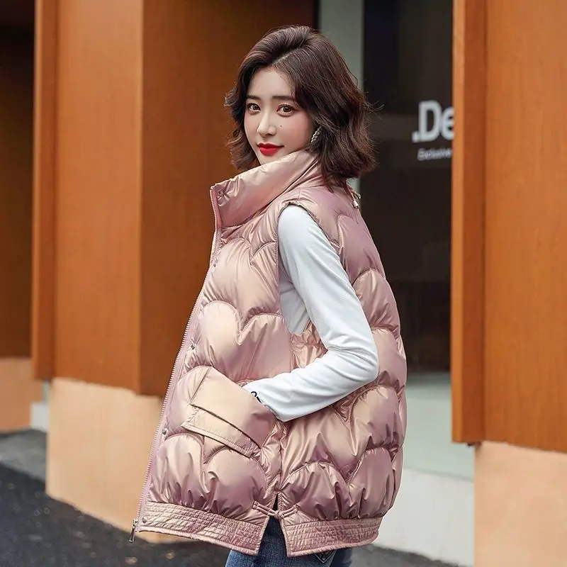 

Fashion Women's Vest Sleeveless Jacket Autumn Winter Padded Jacket Vest Cardigan Warmth Shiny Top Cheap Wholesale Korean New