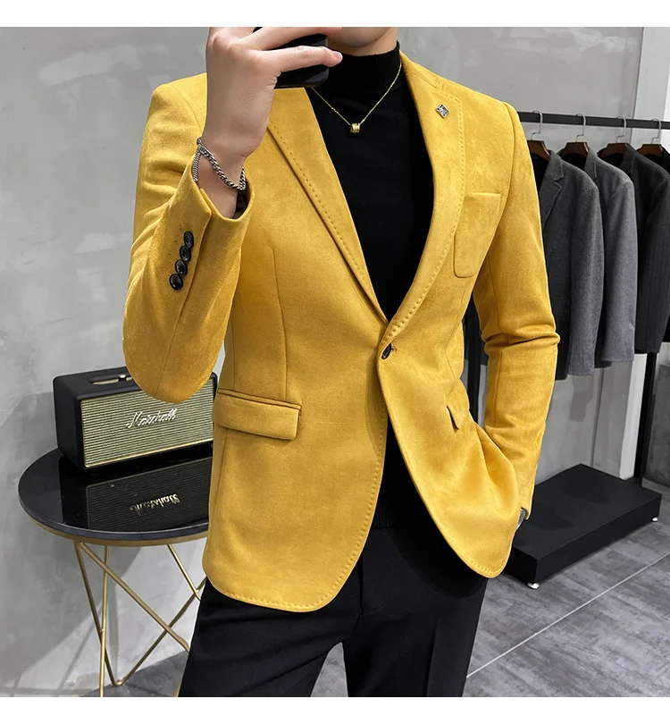 blazer for men wedding Color 6 Costume Homme Deerskin Jacket Suit Men Casual Slim Blazer Hombre Suit Leather Jacket Men Terno Masculino Men Clothing casual blazer