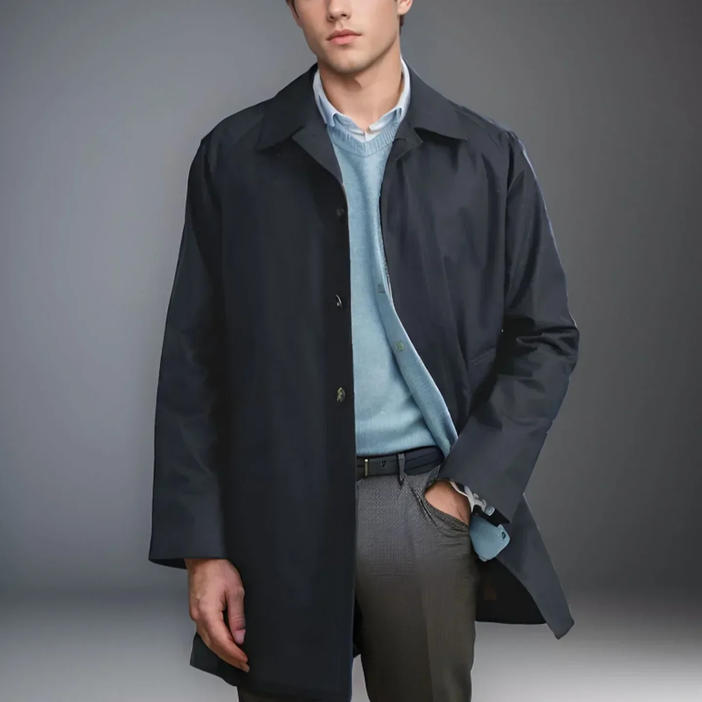 European and American Men's New Solid Color Lapel Slim Fit Single-breasted Casual Windbreaker Coat for Spring and Autumn