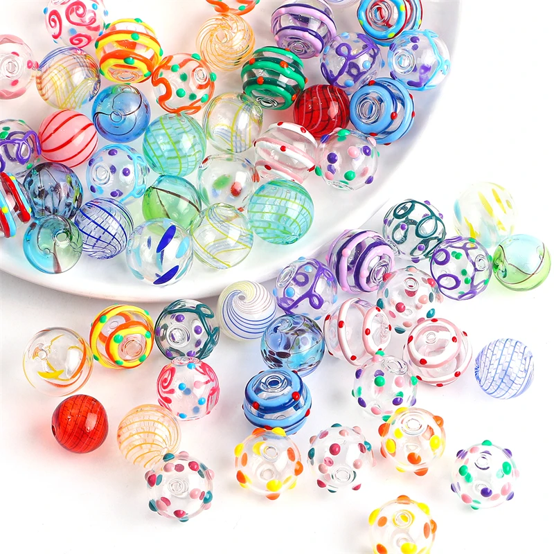2pcs Hollow Lampwork Beads Round Ball Glass Beads For Jewelry