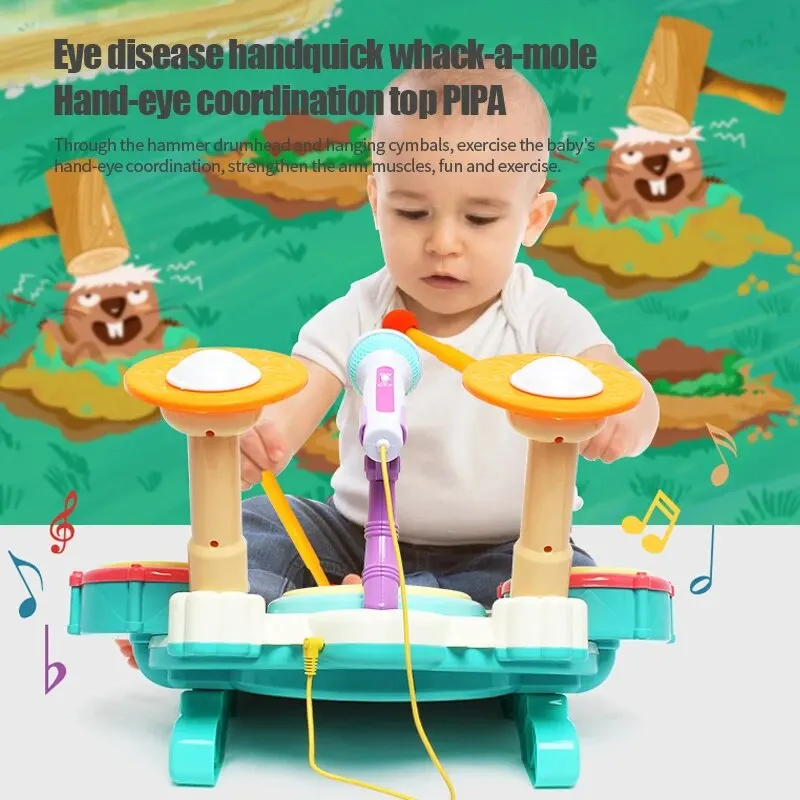 Kids Drum Set Toy for 3 Year Old Girl with Musical Instruments Microphone Lights Piano Keyboard Early Learning Educational Toys 2