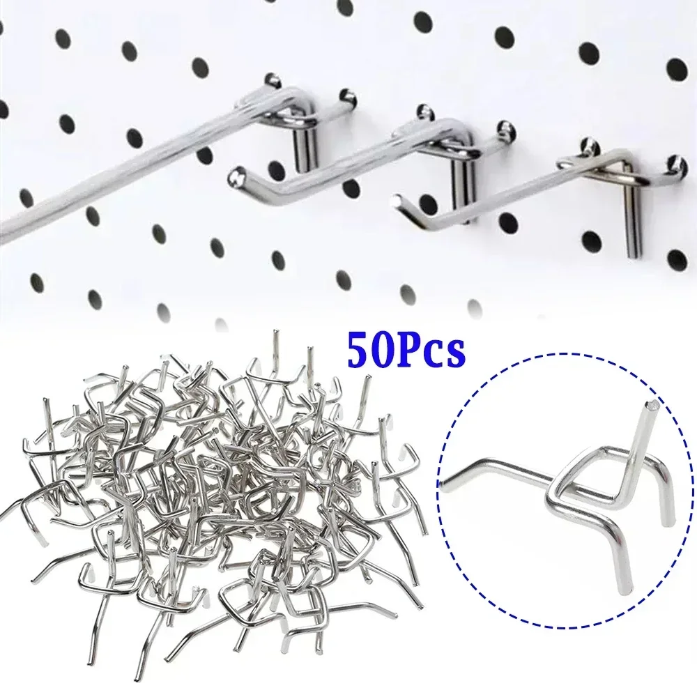 50PcsCarbonSteelPegboardHooks33mmWirewrapBoardSilverHole