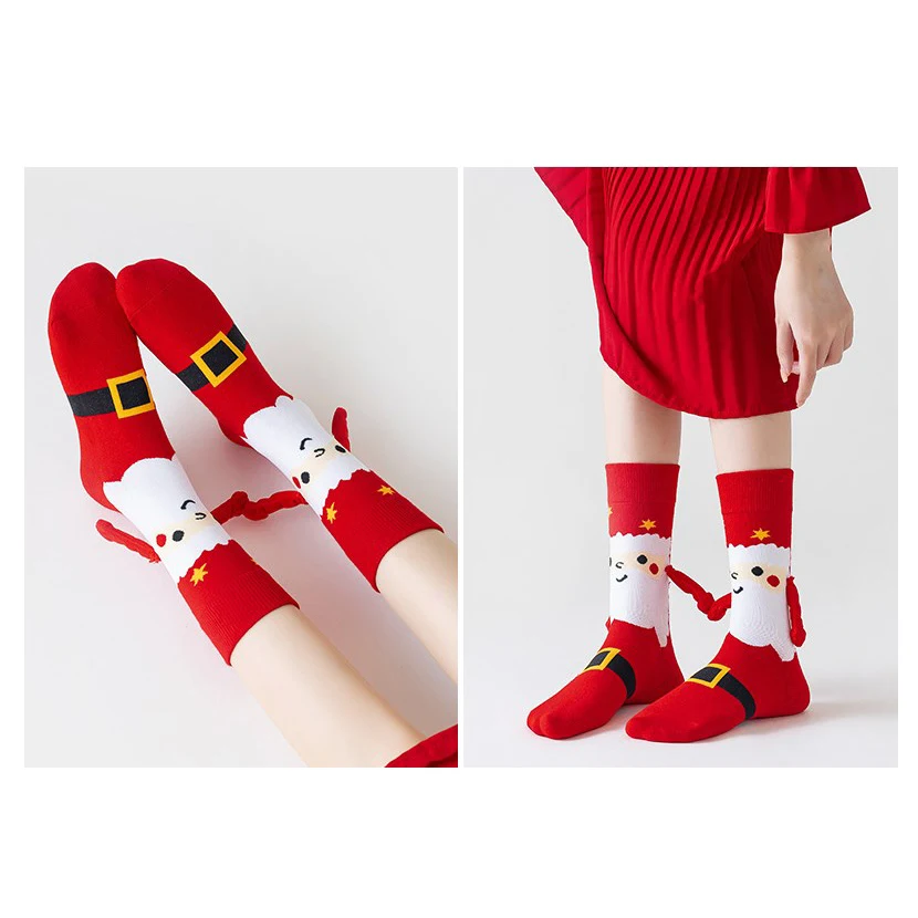 Holding Hands Socks Elastic Magnet Hand Socks Cartoon Comfortable Cotton Mid-calf Funny Gift For New Year Christmas hand socks