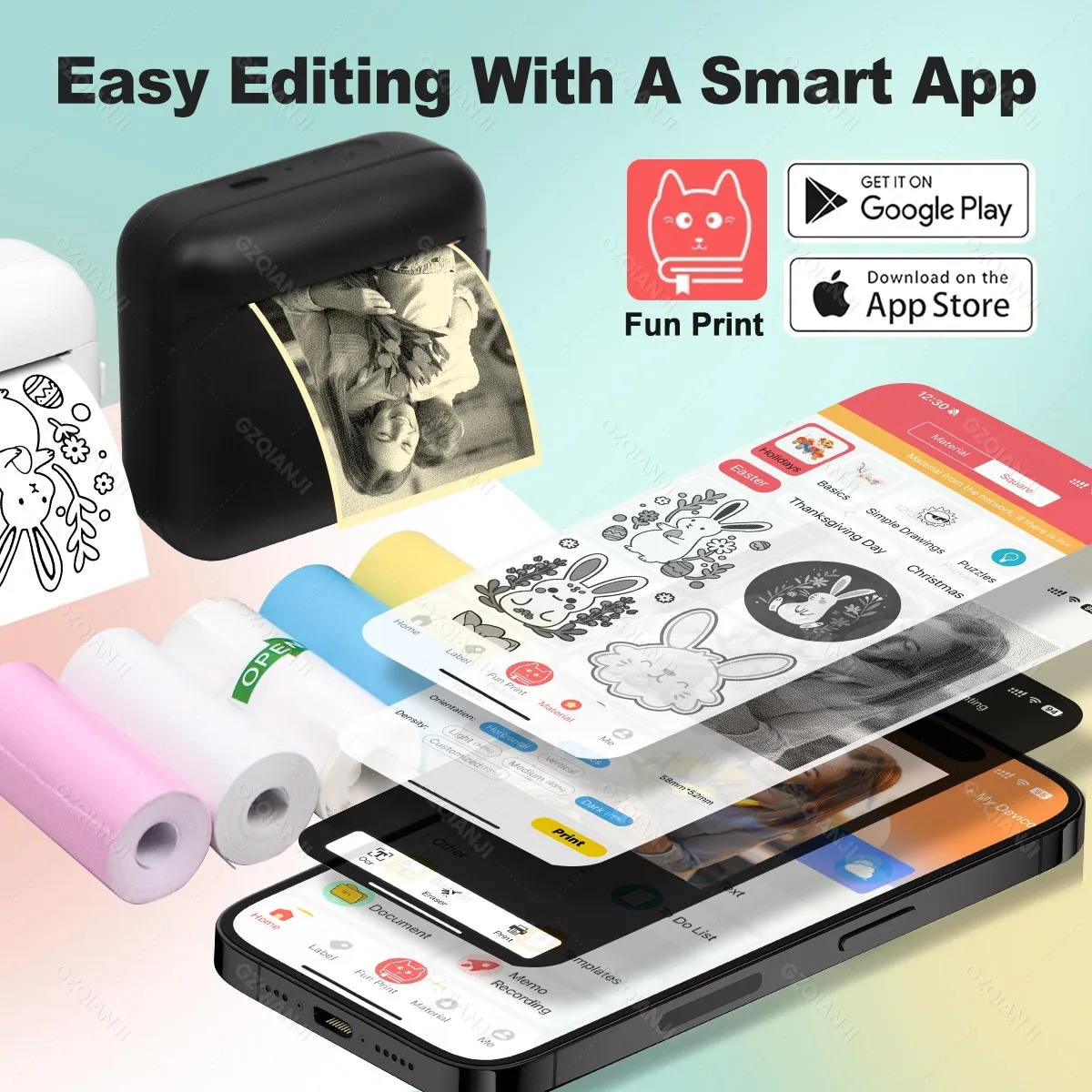 Portable Mini Thermal Printers Wireless Bluetooth Inkless Sticker Maker Printer Tag Price Machine for Office School Kitchen