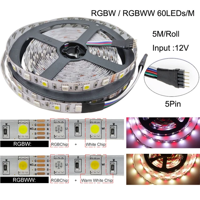 SMD 5050 RGB LED Strip Waterproof 5M 300LED DC 12V 24V CCT RGBCCT RGBW  RGBWW WHITE WARM WHITE NW Fita LED Light Strips Flexible - AliExpress