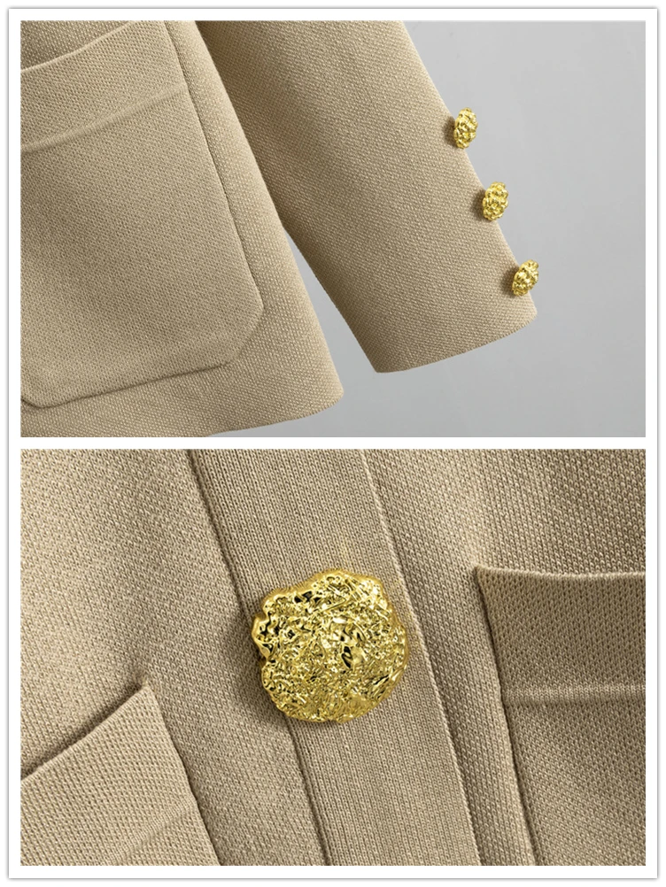 Fall Winter Women's Knit Sweater Sets Large Gold Button V-neck Cardigan Coats Conjunto High Waist Baggy 95cm Wide Leg Pants Suit 6