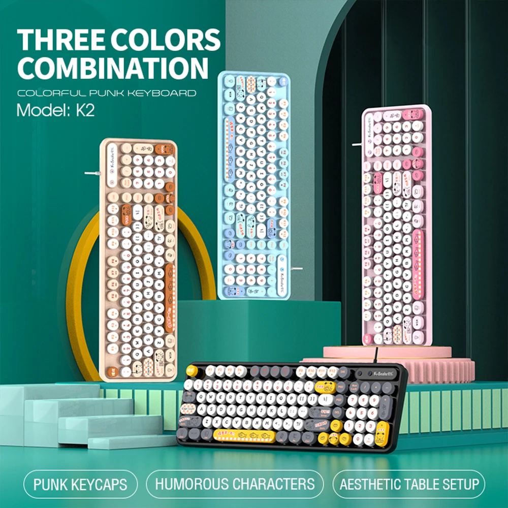Keyboard Combo Mixed Color Keyboard Set Circular Suspension Key Cap Ergonomics Keyboard for Laptop Desktop