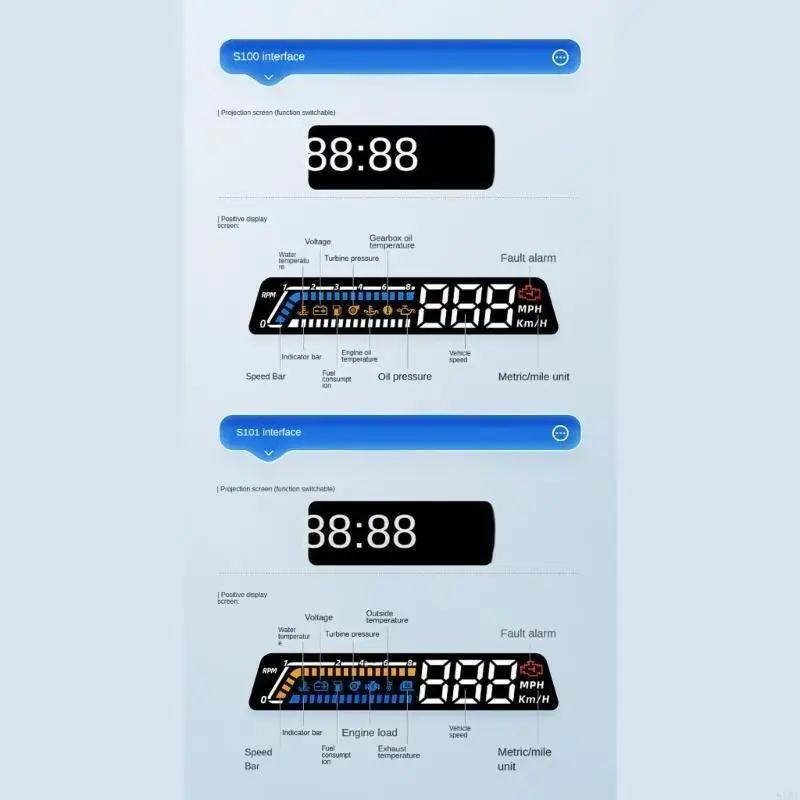 87he S100 헤드 업 디지털 OBD2 구동 온도 속도계 과속 경보 미터