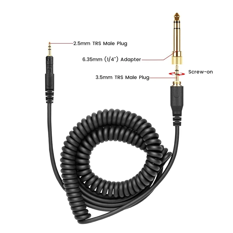 3.5mm Extended Coiled Dj Cable for ATH M50X M40X Headphone Cable Universal Earphone Wire with 6.5mm Adapter