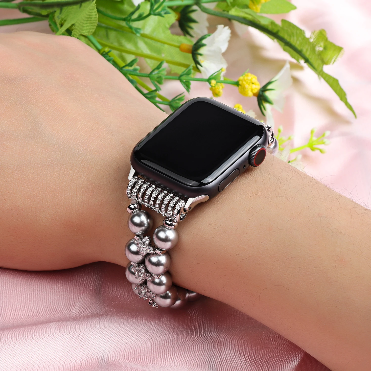 Jewelry Diamonds Elastic Strap for Apple Watch Band 8 7 45mm 41mm  Women Bracelet for iWatch 6 5 4 3 SE 44mm 42mm 40mm 38mm Belt