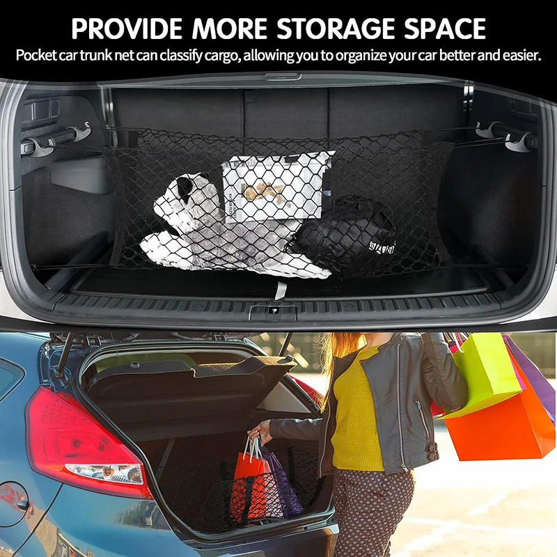 Auto Cargo Net and 3 Pocket Truck Bed Cargo Net Organizer Car Interior Accessories Storage Mesh Net   Trunk Bag Grocery Storage