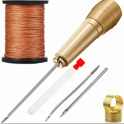 Leather Craft Sewing Kit for Beginners: Waxed Thread, Quilting Needles & Sewing Awl (Dark Khaki)
