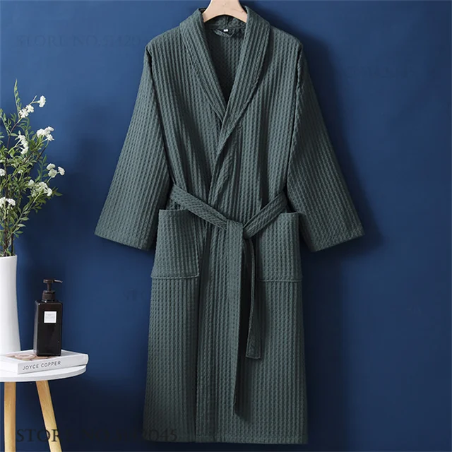 100% coton Couple Robe gaufre peignoir Robe Kimono Yukata maison vêtements décontracté femmes vêtements de nuit printemps été vêtements de détente