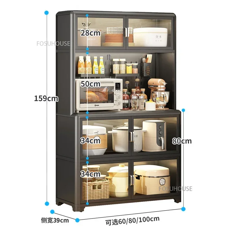 Multi-layer Microwave Ovens Pots Storage shelf Home Multi-functional Storage Cabinets Floor-standing Kitchen Cabinets Sideboard 6