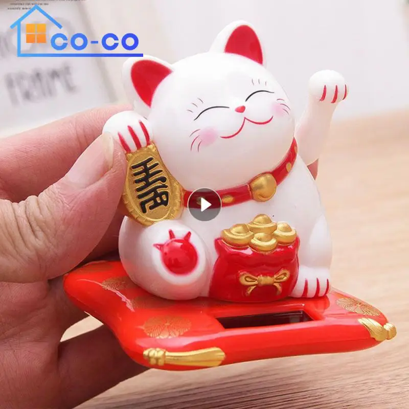 Solar Powered Maneki Neko Lucky Cat Benvenuto Cinese Lucky Cat Waving Hand Beckoning Fortune Cat Figurine Per La Decorazione Domestica