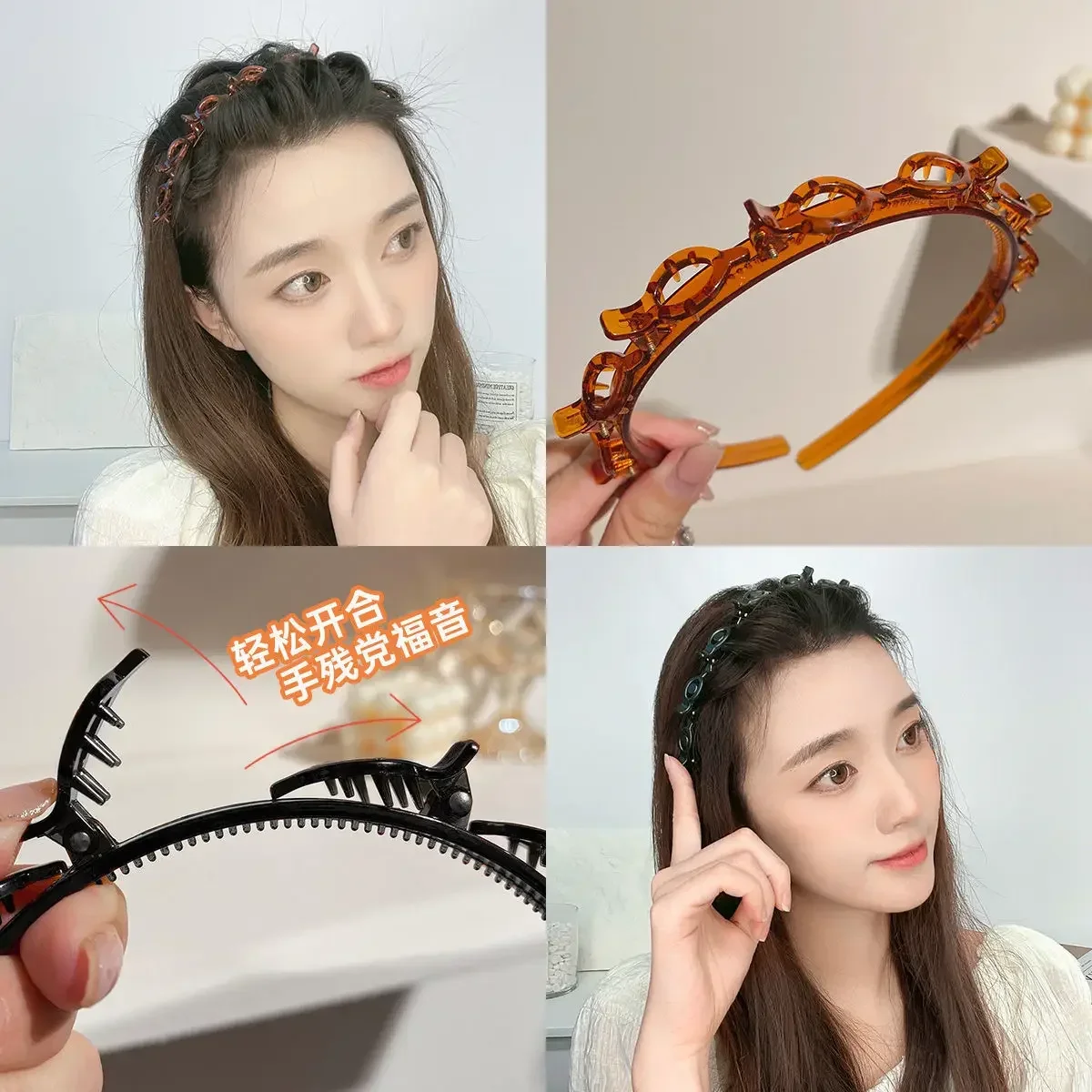 Double Bangs Hair Clip Set - Twist Plait Head Hoop & Front Hairpins, Women’s Hairband Beauty Tool for Styling