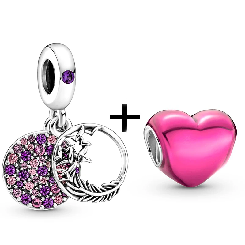Silver Charm Beads 2Pcs/Lot Love Heart Star Beads Pendant Fit Original Brand Charms Bracelet Women Jewelry Gift 45 Styles