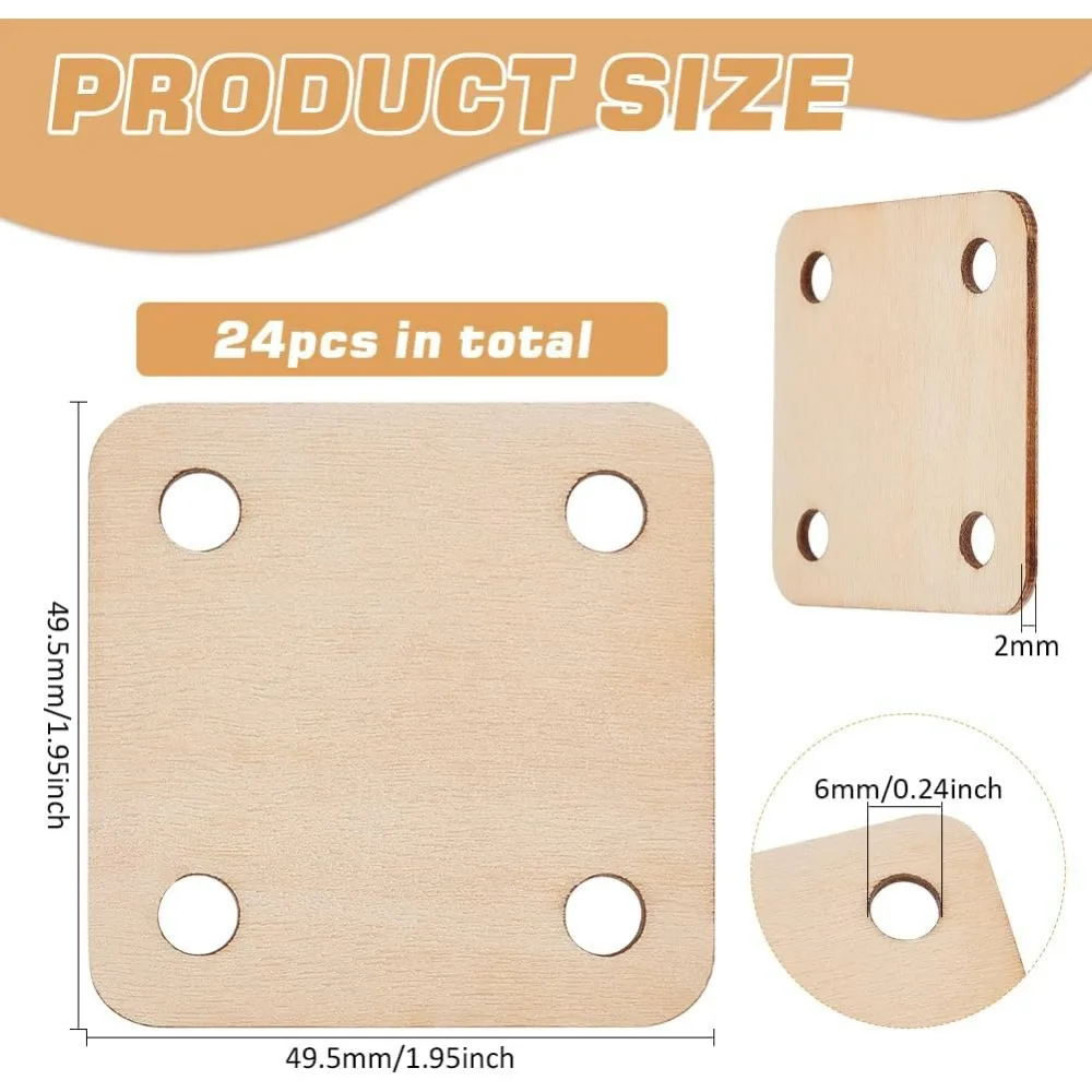 24 Pcs Square Weaving Card 1.9x1.9inch 4 Holes Loom Cards Handmade Weaving Tools for Loom Supplies Tablet