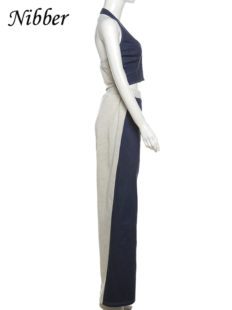 Nibber Sporty Women 2 Piece Set Tracksuit Zip Halter Single-Breasted Tank Tops+Straight Pants Matching  Street Hip Hop Outfits