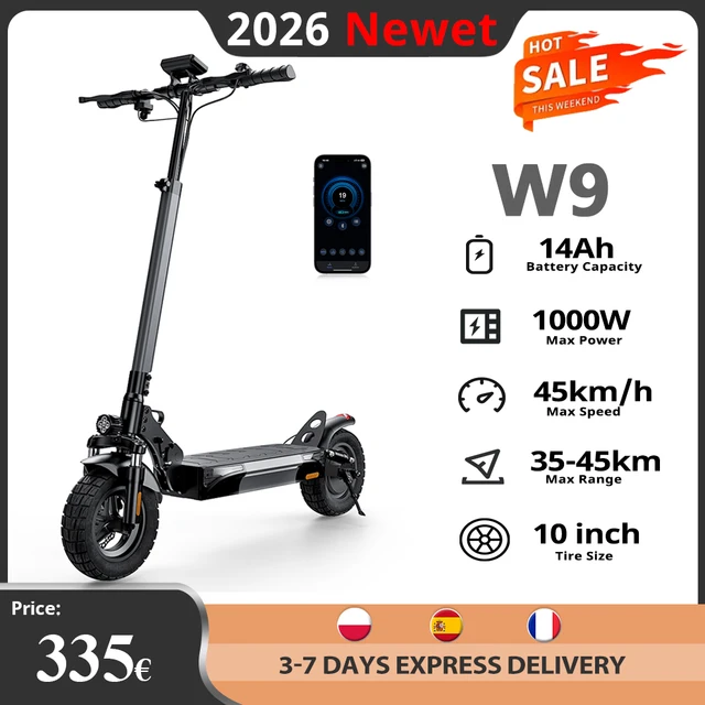 W9 tout Terrain Scooter électrique 10 pouces 1000W 48V14Ah batterie 45 km/h vitesse maximale double freins à disque caché E frein APP E Scooter 1