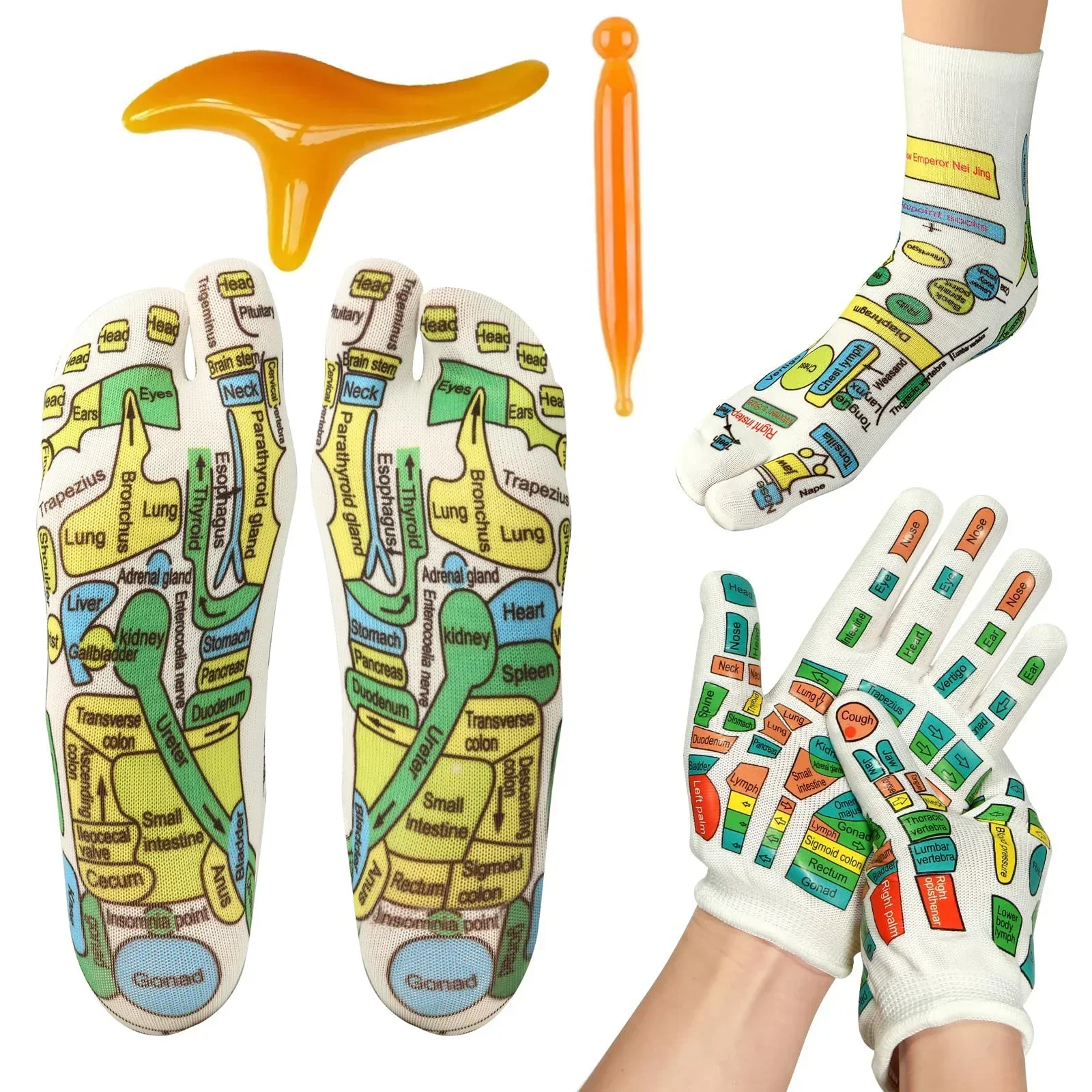 Reflexology Socks Gloves Massage Relieve Tired Feet Socks Acupressure Hand Massager Acupoint Massage Tool Pain Relief Foot Care