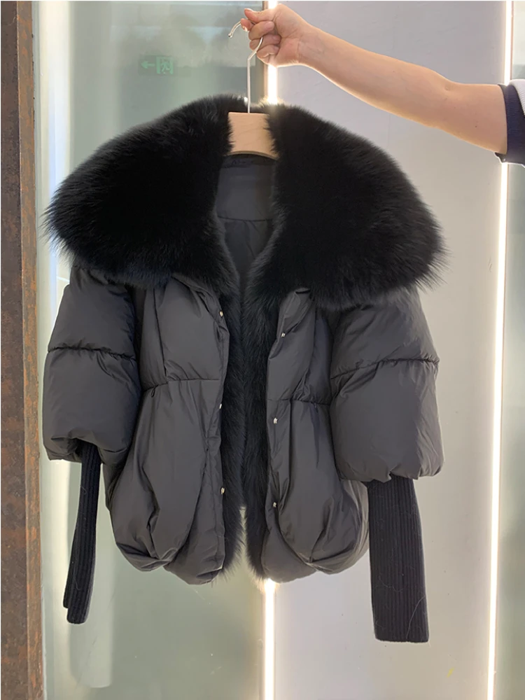 Female Large Fox Fur Collar Outerwear Thick Warm Fur Real Fur Coat Winter Jacket Women White Duck Down Jackets Hooded