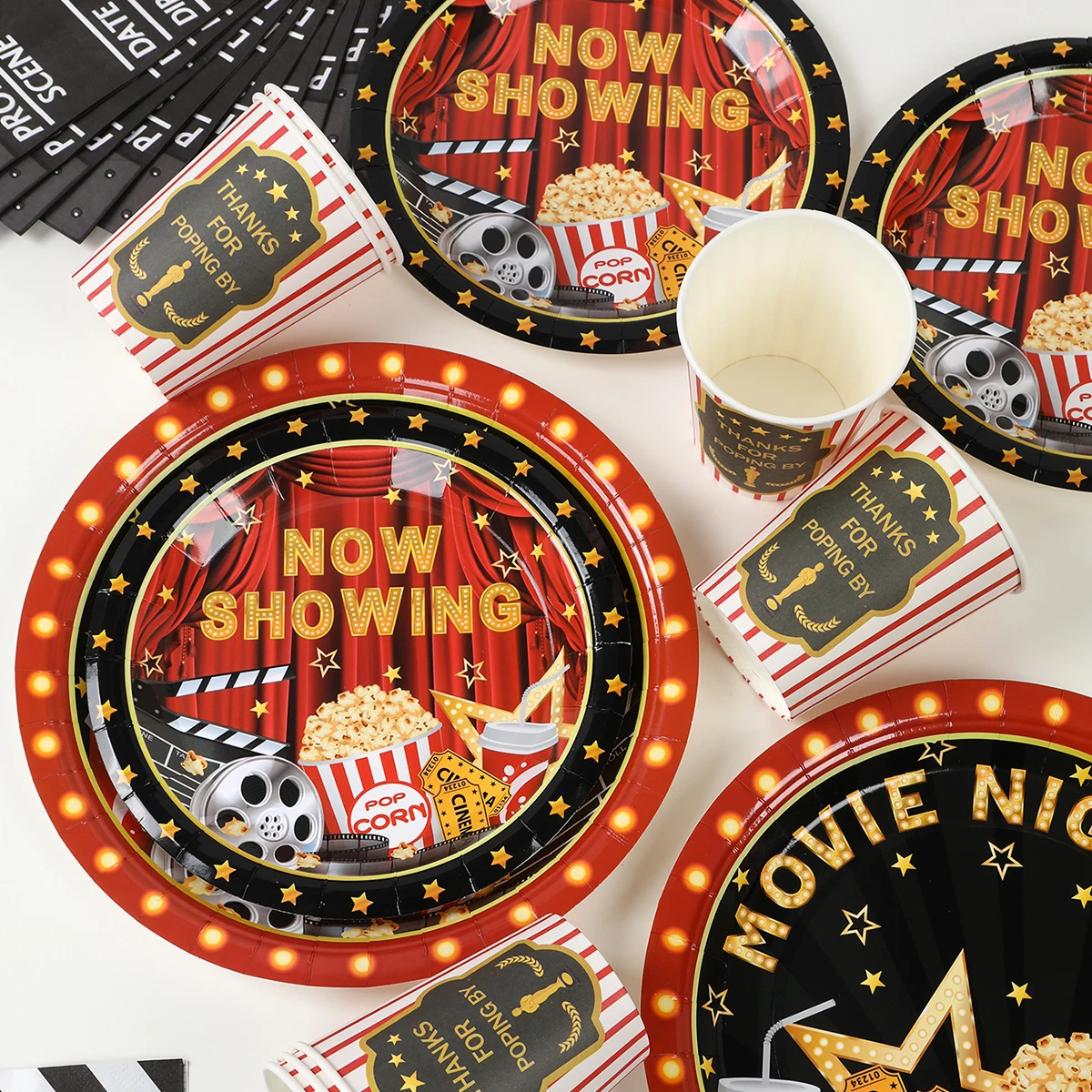 Disposable Tableware Paper Napkins Cinema Movie Night Themed Decoration Disposable Tableware Paper Plates Napkins Film Club Film Event Birthday Party Supplies