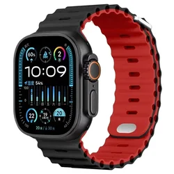 Ocean Silicone Watch Strap - Premium Durable Design for Comfort and Style (Black red)
