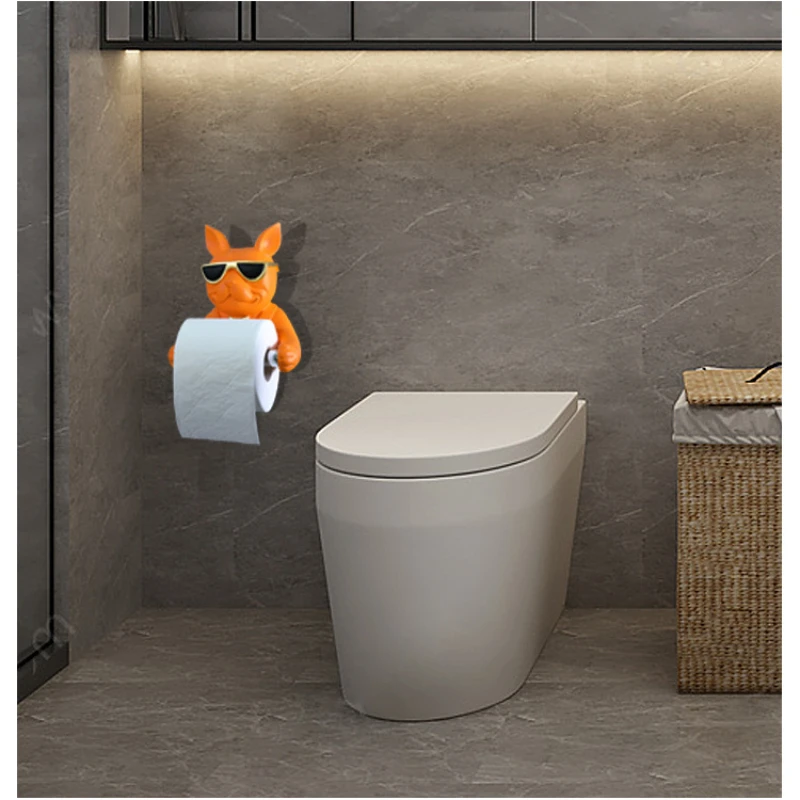Toilet Paper Holder Big Mouth Bulldog Toilet Tissue Holder Creative Modern Resin Paper Roll Holder Without Punching Wall Shelf Bathroom Accessories
