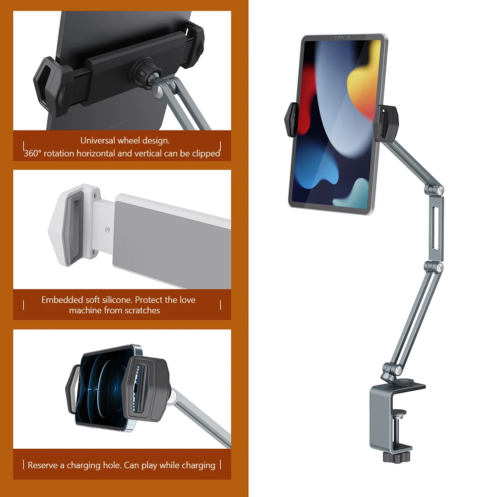 Multi-joint Rotação Ajustável Braço Longo de Alumínio Dobrável Tablet Suporte do Telefone Celular Ipad Suporte para Mesa Tablet Acessórios