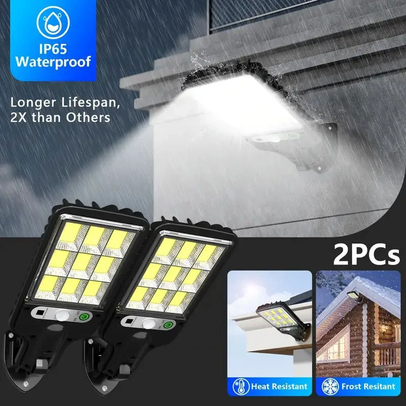 Solar-Powered Outdoor Motion Sensor Street and Wall Light - Waterproof Security Lighting for Sidewalks, Courtyards, Garages, and Corridors