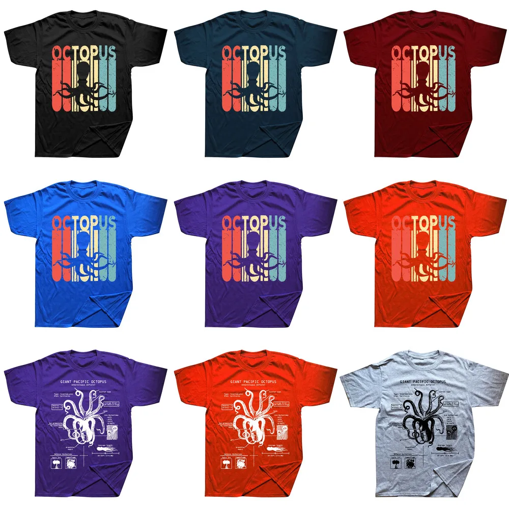 Drôle arc-en-ciel psychédélique coloré poulpe T-shirts hauts col rond mode t-shirt vêtements décontracté basique T-shirts_voghion.com